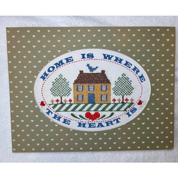 Vintage Handmade Embroidered "Home Is Where The Heart Is"‎ Picture Artwork - Picture 1 of 4